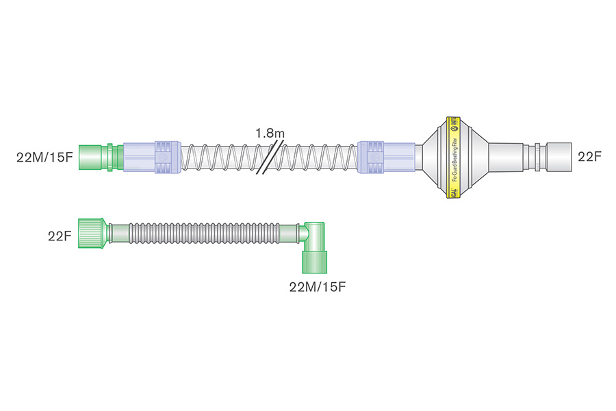 22mm Smoothbore cough assist, breathing system with catheter mount and Flo-Guard™ filter. ≥ 1.8m