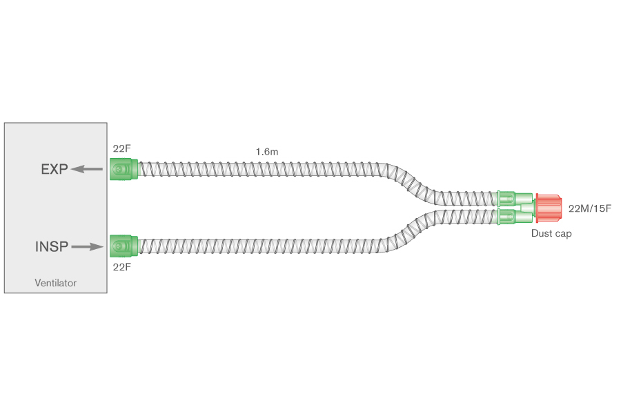 15mm Smoothbore breathing system with straight 15mm y-piece, ≥ 1.6m