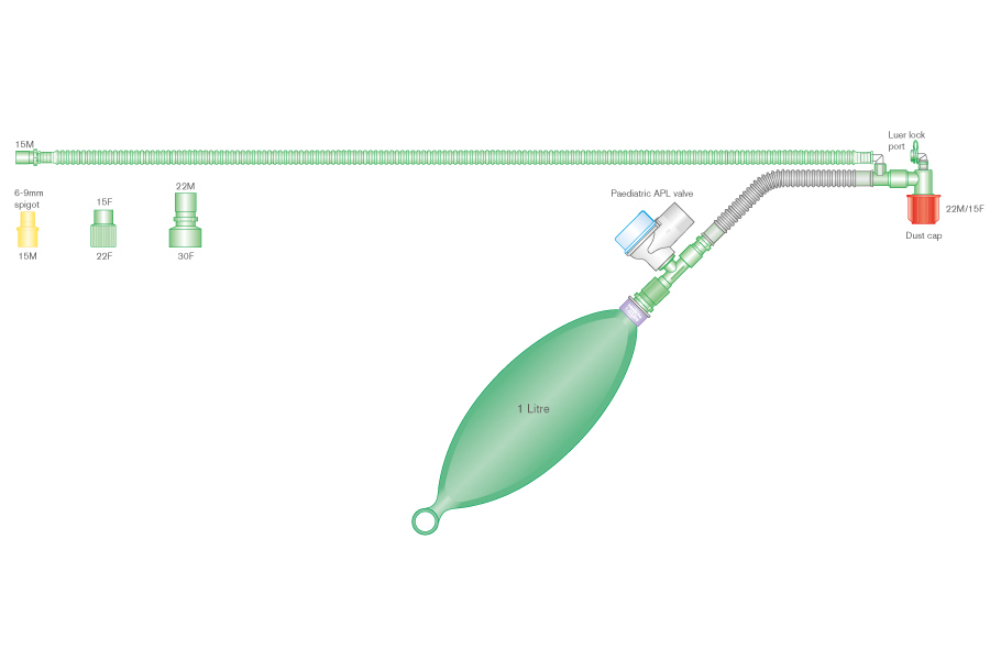Paediatric breathing system with 1L bag, 1.8m