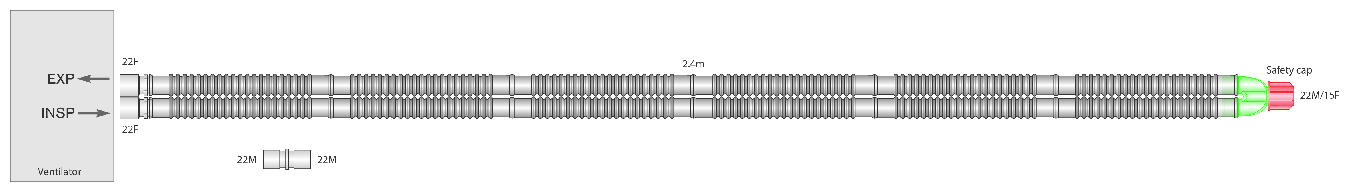 22mm Flextube™ breathing system, ≥ 2.4m